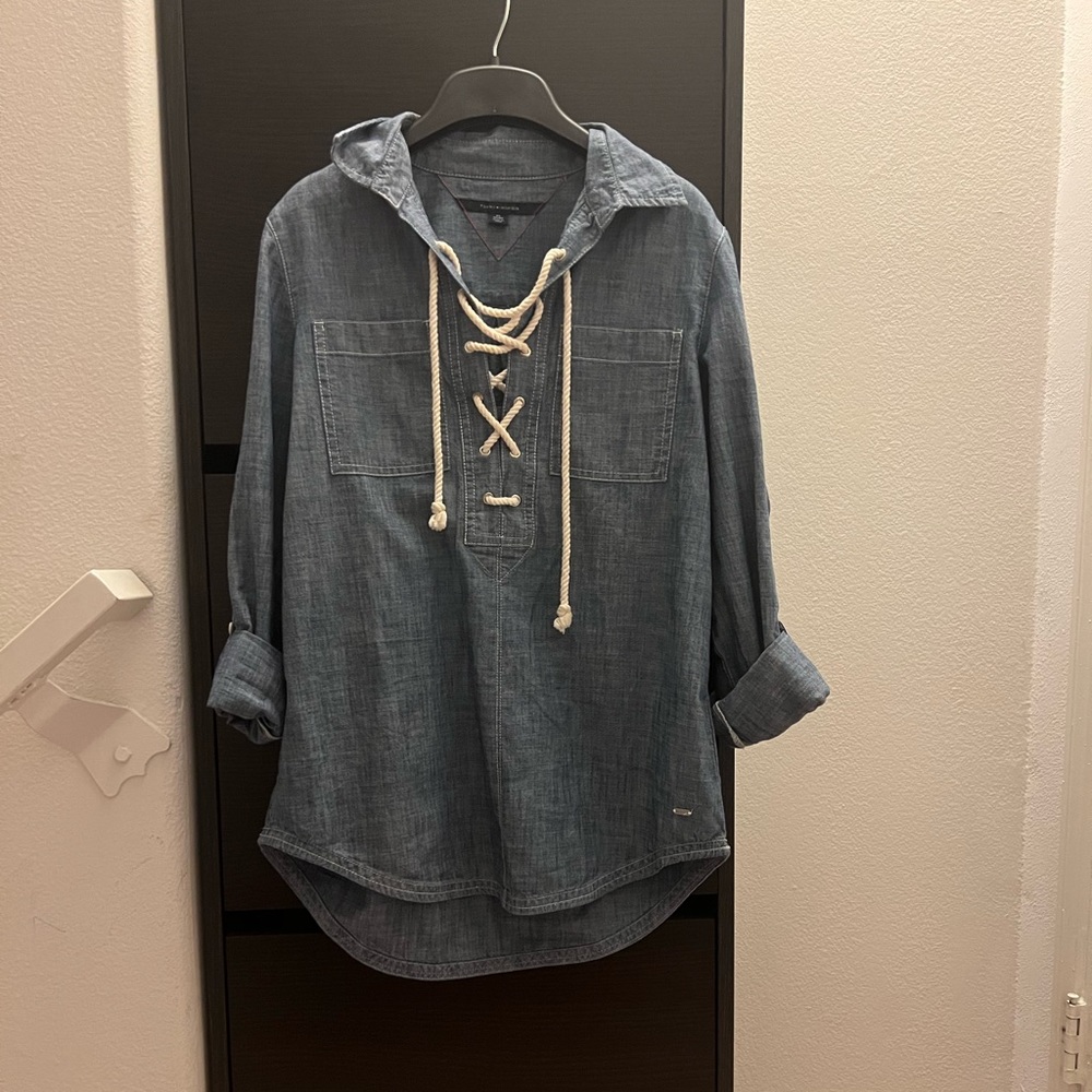 Tommy Hilfiger lace up shirt Chambray